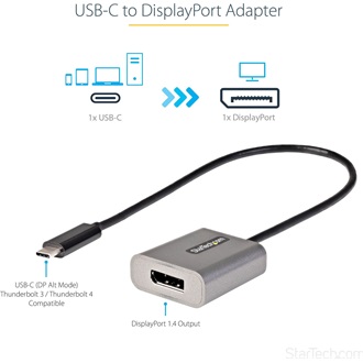 StarTech USB-C / Thunderbolt -> DisplayPort 1.4 M/F adapter 0.3m szürke