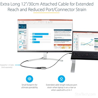StarTech USB-C / Thunderbolt -> DisplayPort 1.4 M/F adapter 0.3m szürke