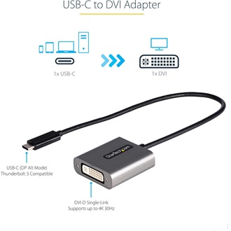 StarTech USB-C / Thunderbolt -> DVI-D M/F adapter 0.3m szürke
