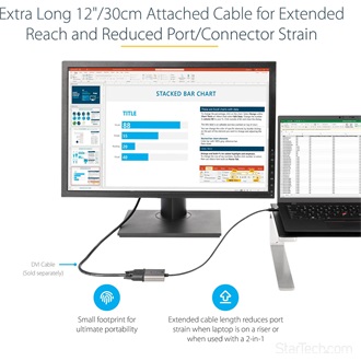 StarTech USB-C / Thunderbolt -> DVI-D M/F adapter 0.3m szürke