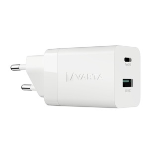 VARTA hálózati töltő USB+Type-C aljzat 38W, PD gyorstöltő 3.0, FEHÉR