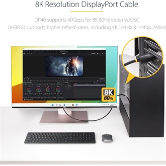 StarTech DisplayPort 2.1 -> DisplayPort 2.1 M/M video kábel 1m fekete