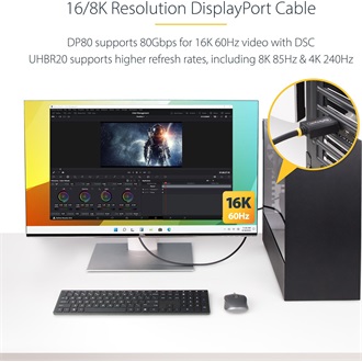 StarTech DisplayPort 2.1 -> DisplayPort 2.1 M/M video kábel 1m fekete