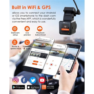 Vantrue Dash Cam - E1 (WiFi+GPS autóskamera, 1944p, HDR, Hangutasítás,512GB MicroSD támogatás,veznélküli távirányító)