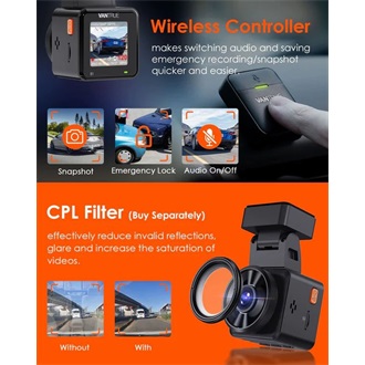 Vantrue Dash Cam - E1 (WiFi+GPS autóskamera, 1944p, HDR, Hangutasítás,512GB MicroSD támogatás,veznélküli távirányító)