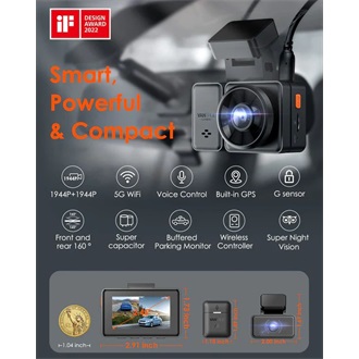 Vantrue Dash Cam - E2 (WiFi+GPS autóskamera első + hátsó, 1944p, HDR, 512GB MicroSD támogatás,veznélküli távirányító)