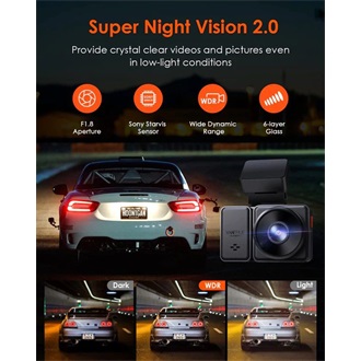 Vantrue Dash Cam - E2 (WiFi+GPS autóskamera első + hátsó, 1944p, HDR, 512GB MicroSD támogatás,veznélküli távirányító)