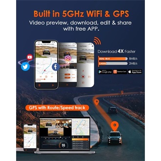 Vantrue Dash Cam - E3 (WiFi+GPS autóskamera első + hátsó+ belső, 1944p+2x1080p, WDR, HDR, 512GB MicroSD támogatás)
