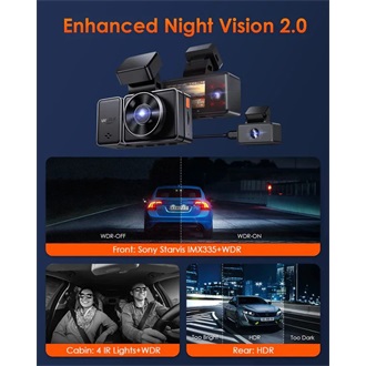 Vantrue Dash Cam - E3 (WiFi+GPS autóskamera első + hátsó+ belső, 1944p+2x1080p, WDR, HDR, 512GB MicroSD támogatás)