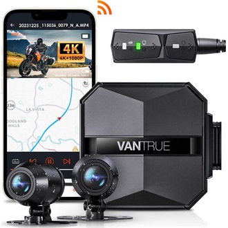 Vantrue Dash Cam - F1 (WiFi+GPS motoros kamera első + hátsó, 4K+ 1080p 30 FPS, WDR+HDR, 512GB MicroSD támogatás, IP67)
