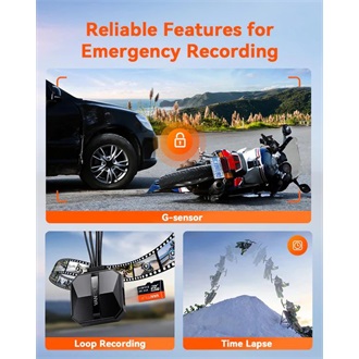 Vantrue Dash Cam - F1 (WiFi+GPS motoros kamera első + hátsó, 4K+ 1080p 30 FPS, WDR+HDR, 512GB MicroSD támogatás, IP67)