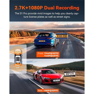 Vantrue Dash Cam - S1 PRO (WiFi+GPS autóskamera első + hátsó, 2.7K + 1080p, HDR, 512GB MicroSD támogatás)