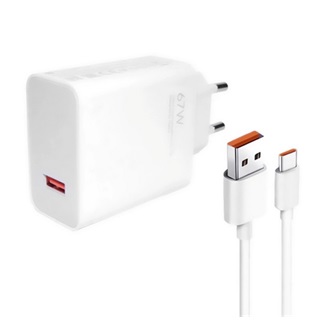 XIAOMI HYPERCHARGE hálózati töltő USB aljzat 67W, gyorstöltő + Type-C kábel, FEHÉR