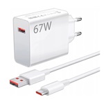 XIAOMI hálózati töltő USB aljzat 67W, PD gyorstöltő + Type-C kábel, FEHÉR (Gigapack csomagolás)