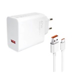 XIAOMI hálózati töltő USB aljzat 67W, gyorstöltő + Type-C kábel, FEHÉR