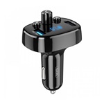 XO BCC02 bluetooth FM transmitter autós töltő 2 USB aljzat v5.0, LED kijelző, FEKETE