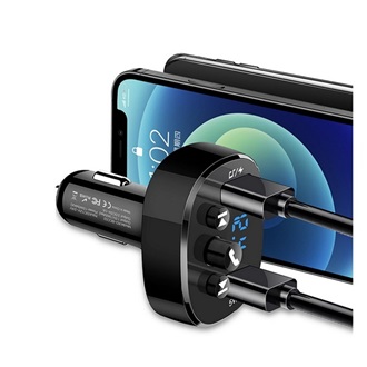 XO BCC02 bluetooth FM transmitter autós töltő 2 USB aljzat v5.0, LED kijelző, FEKETE