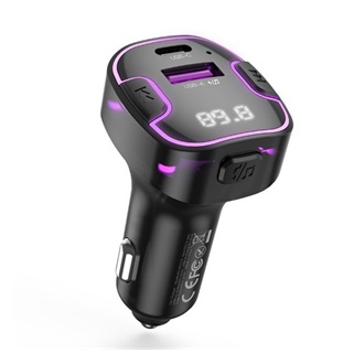 XO BCC12 bluetooth FM transmitter autós töltő USB+Type-C aljzat v5.3, LED kijelző, FEKETE