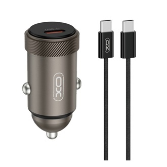 XO CC70 autós töltő Type-C aljzat (30W, PD gyorstöltő + Type-C kábel) FEKETE