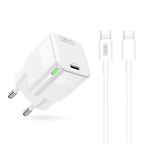XO CE06 hálózati töltő Type-C aljzat (30W, PD gyorstöltő, LED jelzés + Type-C kábel) FEHÉR
