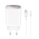 XO CE19 hálózati töltő USB aljzat (18W, PD gyorstöltő + lightning kábel) FEHÉR