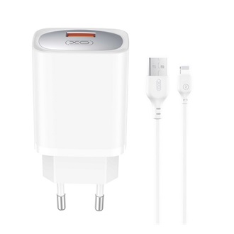 XO CE19 hálózati töltő USB aljzat (18W, PD gyorstöltő + lightning kábel) FEHÉR