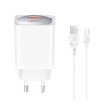 XO CE19 hálózati töltő USB aljzat (18W, PD gyorstöltő + microUSB kábel) FEHÉR