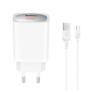 XO CE19 hálózati töltő USB aljzat (18W, PD gyorstöltő + microUSB kábel) FEHÉR