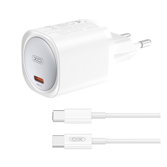 XO CE20 hálózati töltő Type-C aljzat (30W, GaN, PD gyorstöltő + Type-C kábel) FEHÉR