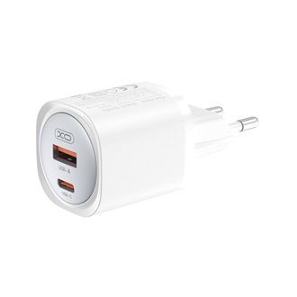 XO CE21 hálózati töltő USB+Type-C aljzat (30W, GaN, PD gyorstöltő) FEHÉR