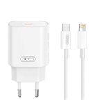 XO CE25 hálózati töltő Type-C aljzat (25W, PD gyorstöltő + lightning kábel) FEHÉR