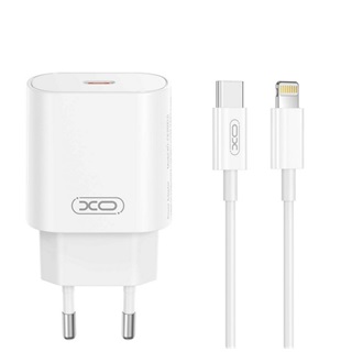 XO CE25 hálózati töltő Type-C aljzat (25W, PD gyorstöltő + lightning kábel) FEHÉR