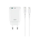 XO CE30 hálózati töltő USB+Type-C aljzat (30W, PD gyorstöltő + lightning kábel) FEHÉR