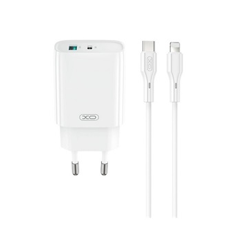 XO CE30 hálózati töltő USB+Type-C aljzat (30W, PD gyorstöltő + lightning kábel) FEHÉR