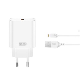 XO CE33 hálózati töltő USB aljzat (18W, gyorstöltő 3.0 + lightning kábel) FEHÉR