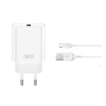 XO CE33 hálózati töltő USB aljzat (18W, gyorstöltő 3.0 + microUSB kábel) FEHÉR