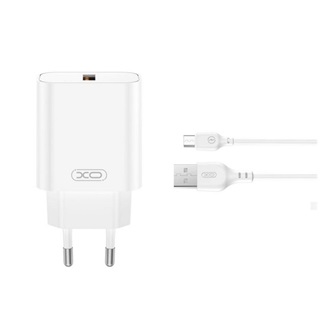 XO CE33 hálózati töltő USB aljzat (18W, gyorstöltő 3.0 + microUSB kábel) FEHÉR