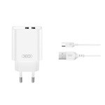 XO CE34 hálózati töltő 2 USB aljzat (2.4A, gyorstöltő + Type-C kábel) FEHÉR