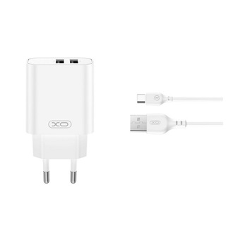 XO CE34 hálózati töltő 2 USB aljzat (2.4A, gyorstöltő + Type-C kábel) FEHÉR