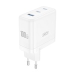 XO CE35 hálózati töltő USB+2 Type-C aljzat (100W, PD gyorstöltő 3.0) FEHÉR