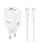 XO CE36 hálózati töltő USB+Type-C aljzat (45W, PD gyorstöltő 3.0 + Type-C kábel) FEHÉR
