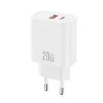 XO CE40 hálózati töltő USB+Type-C aljzat (20W, GaN, PD gyorstöltő) FEHÉR