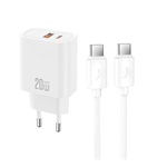 XO CE40 hálózati töltő USB+Type-C aljzat (20W, GaN, PD gyorstöltő + Type-C kábel) FEHÉR
