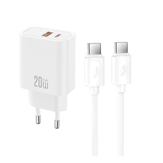 XO CE40 hálózati töltő USB+Type-C aljzat (20W, GaN, PD gyorstöltő + Type-C kábel) FEHÉR
