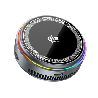 XO CX043 asztali töltő (25W, wireless, gyorstöltő, mágneses, ventiláros, LED fény, Qi2.2) SÖTÉTSZÜRKE