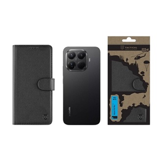 Xiaomi 15T Pro TACTICAL FIELD NOTES tok álló, bőr hatású FLIP, prémium, FEKETE