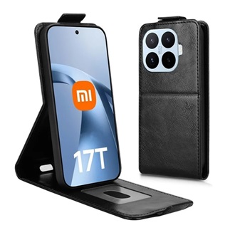 Xiaomi 17T GIGAPACK Tok álló, bőr hatású FLIP, mágnescsat, FEKETE
