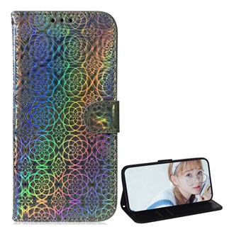 Xiaomi Mi 10T Pro 5G Gigapack tok álló, bőr hatású FLIP, virág, SZÜRKE