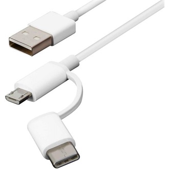 Xiaomi Mi 2-in-1 USB-A 2.0 - 1db USB-B 2.0 micro 1db USB-C M/M adatkábel 0.3m fehér