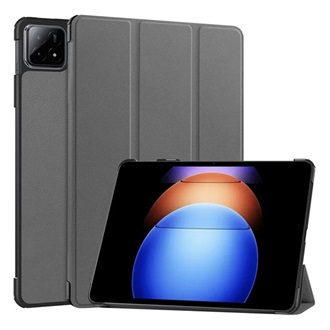 Xiaomi Pad 6S Pro GIGAPACK Tok álló, bőr hatású aktív FLIP, asztali tartó, SÖTÉTSZÜRKE